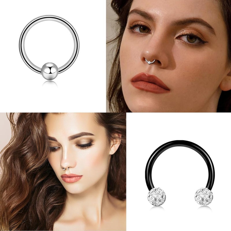 ONESING 20-30 Pcs Septum Rings 16G Septum Jewelry - Surgical Steel Piercings Horseshoe Helix Daith Smiley Tragus Lip Rings Nose Hoop Hinged Seamless Piercing Jewelry for Women Men - Image 5